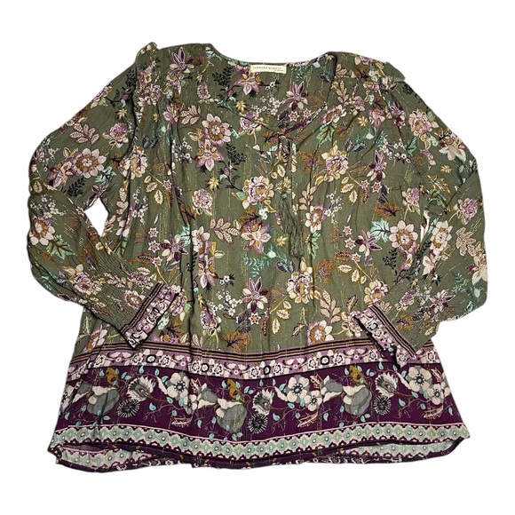 ONE WORLD Tops - Farmers Market By OneWorld Womens Blouse Size XL Green Floral Button Up Top